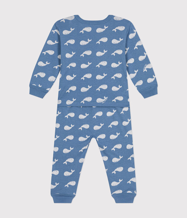 Pyjama sans pied imprim&eacute; baleine en coton b&eacute;b&eacute; bleu/blanc