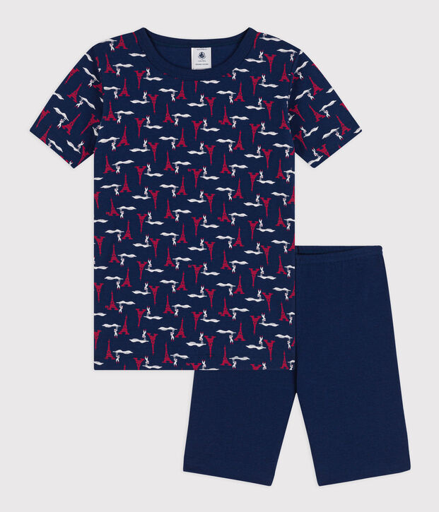 Pyjacourt ajust&eacute; en coton enfant bleu/multicouleur