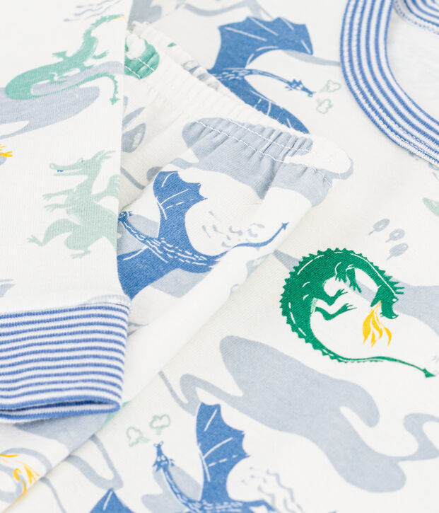 Pyjama tr&egrave;s ajust&eacute; enfant en coton imprim&eacute; blanc/multicouleur