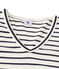 Gestreept dames-T-shirt met lange mouwen en V-hals beige COQUILLE/blauw SMOKING