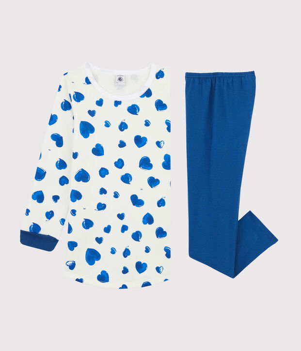 Molton meisjesnachthemd met hartjes, met legging wit/multicouleur
