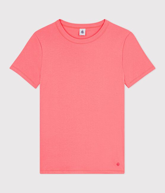 Dames-T-shirt van effen katoen met korte mouwen roze FLAMAND