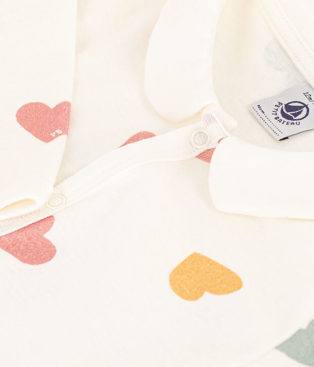 Katoenen babypyjama zonder voetjes met hartjes in allerlei kleuren wit/multicouleur