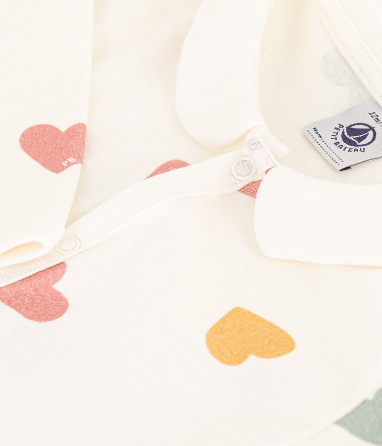 Katoenen babypyjama zonder voetjes met hartjes in allerlei kleuren wit/multicouleur