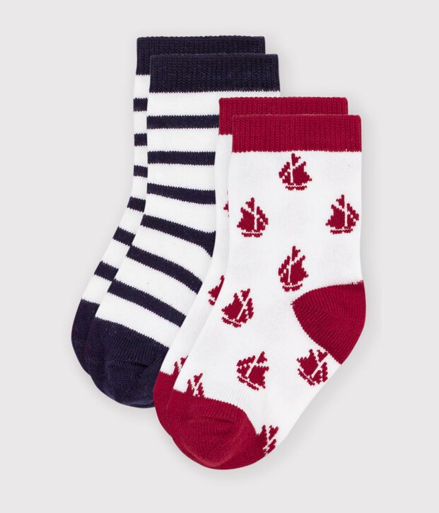 2 paar katoenen babysokjes met strepen en een bootprint multicouleur