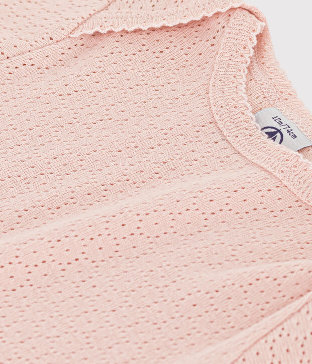 Body manches courtes b&eacute;b&eacute; en maille ajour&eacute;e rose