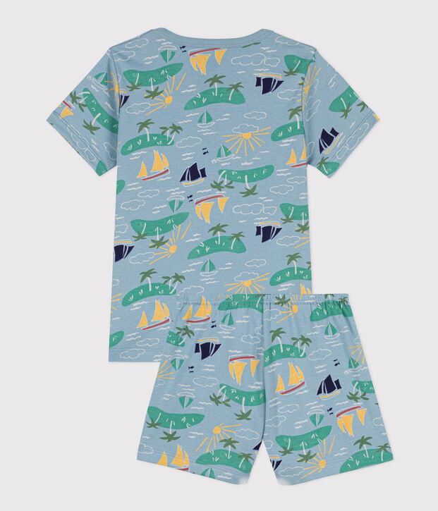 Katoenen ontdekkingspyjama voor kleine meisjes en jongens blauw/multicouleur