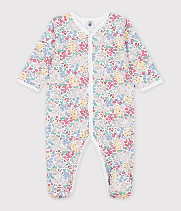 Pyjama b&eacute;b&eacute; en tubique imprim&eacute; &agrave; fleurs blanc/multicouleur
