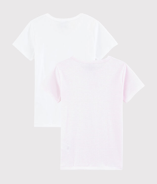 Set van 2 T-shirts van ribstof met korte mouwen en dunne, roze strepen voor meisjes multicouleur