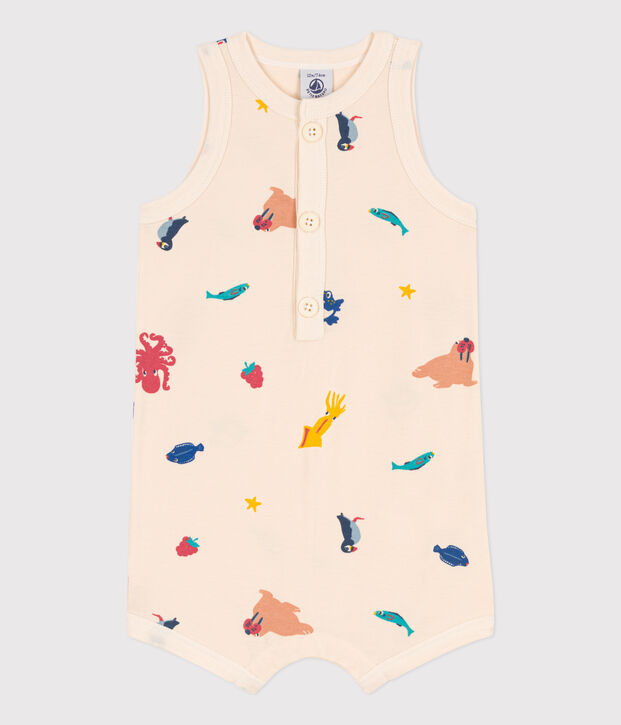 Combinaison courte b&eacute;b&eacute; en jersey imprim&eacute; &eacute;cru/multicouleur