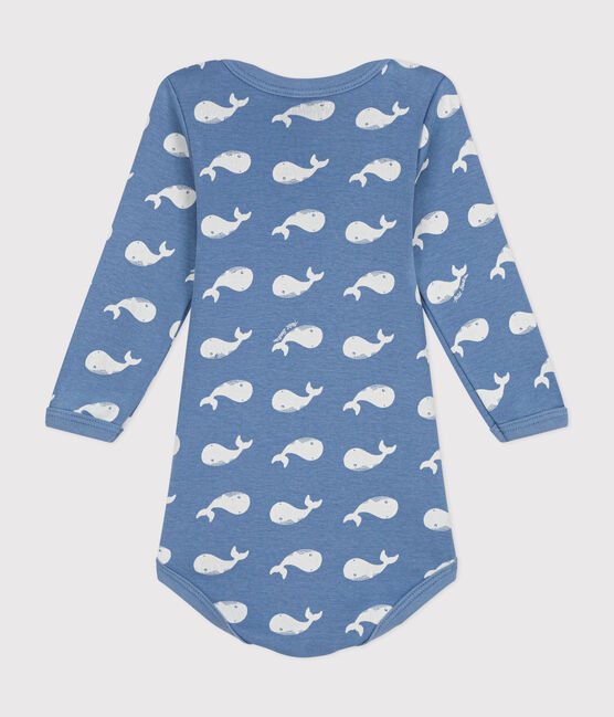Katoenen body met lange mouwen en kraagje voor baby's blauw BEACH/ MARSHMALLOW