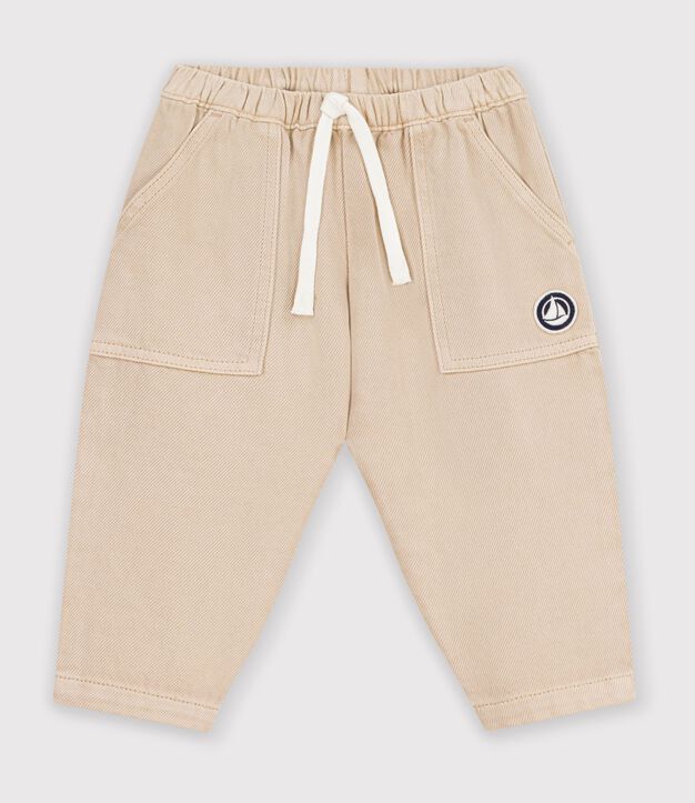 Pantalon b&eacute;b&eacute; en coton uni avec badge, style cargo beige