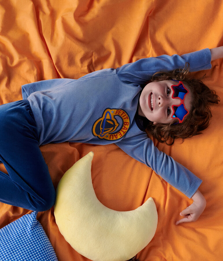 Pyjama uni en velours enfant bleu/bleu