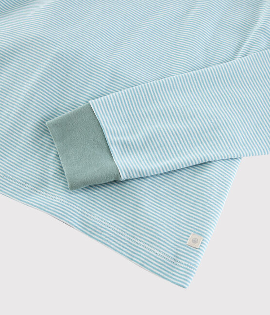 Pyjama rayé bleu mixte en côte bleu TIKI/blanc MARSHMALLOW