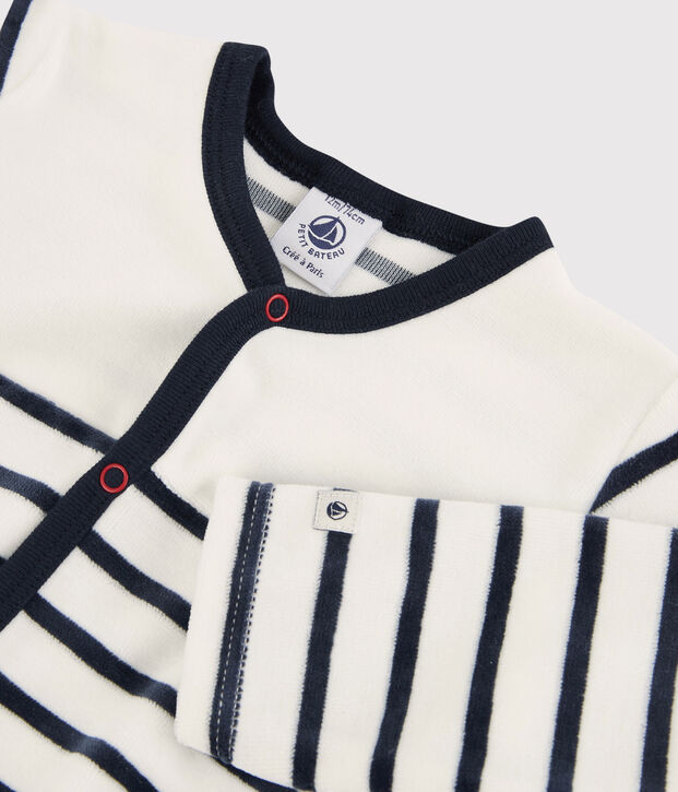 Dors bien b&eacute;b&eacute; en velours blanc/bleu