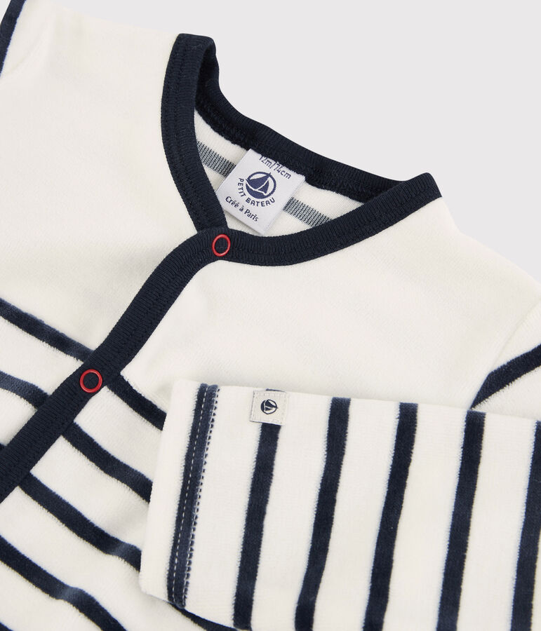 Dors bien b&eacute;b&eacute; en velours blanc MARSHMALLOW/bleu SMOKING