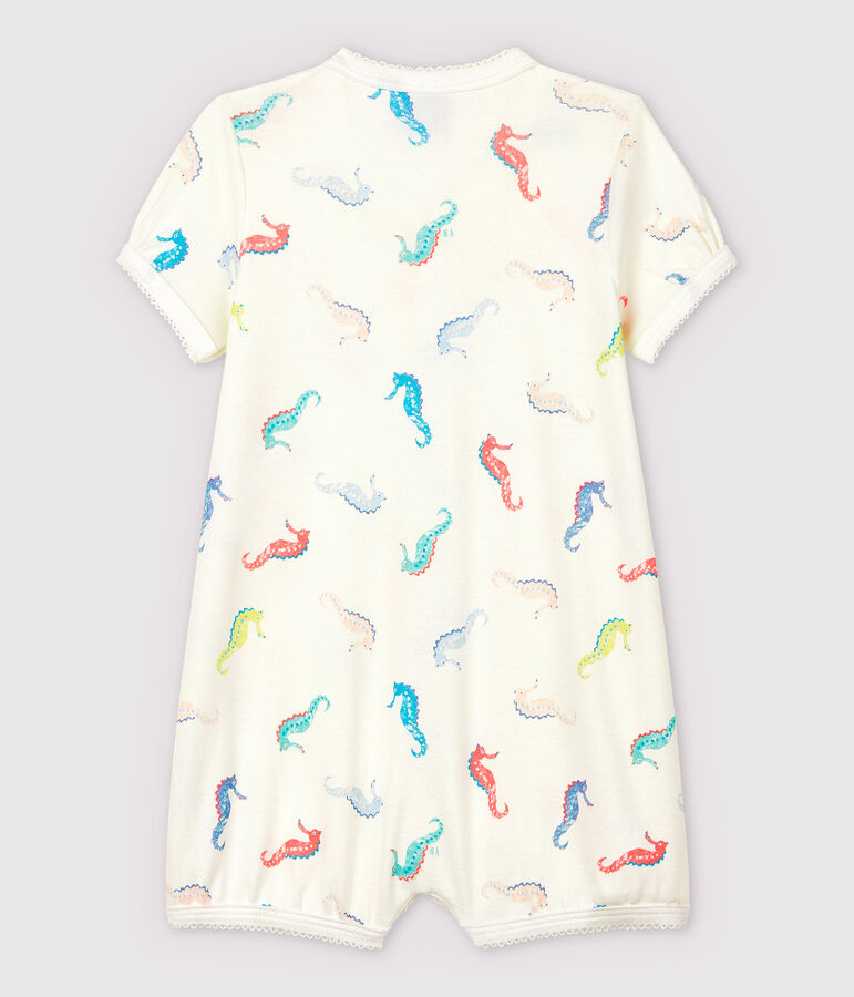 Combicourt hippocampe b&eacute;b&eacute; fille en coton blanc/rose