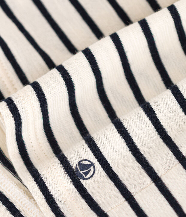 Gestreepte jurk met korte mouwen van gevlamde jerseystof voor baby's ecru/blauw