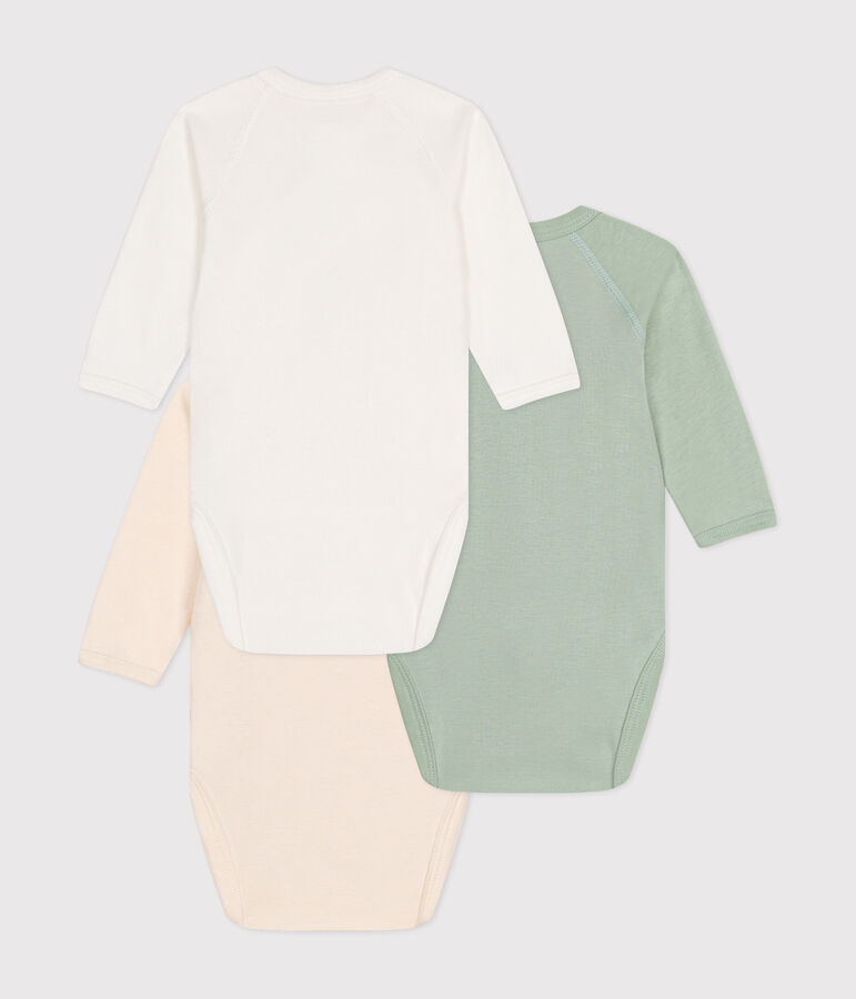 Set van 3 katoenen overslagbody's met lange mouw voor baby's multicouleur