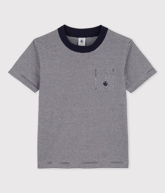 T-shirt manches courtes en coton enfant garçon bleu SMOKING/blanc MARSHMALLOW
