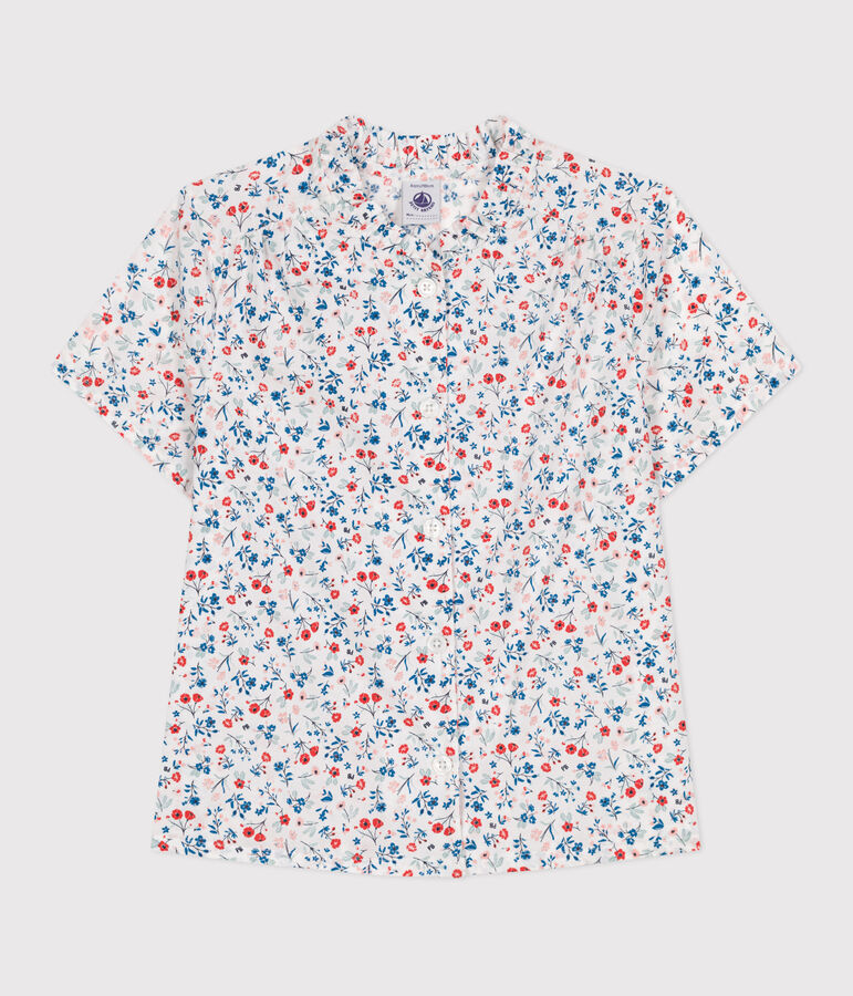 Blouse enfant en coton manches courtes fleurie blanc/multicouleur