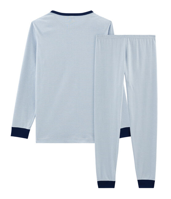 Pyjama garçon en côte bleu ACIER/blanc MARSHMALLOW