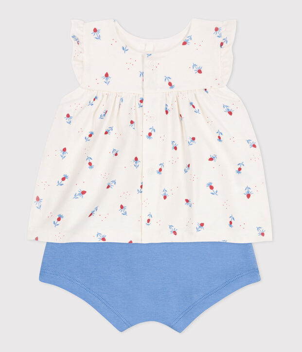 Ensemble naissance deux pi&egrave;ces en coton avec blouse volant&eacute; blanc/multicouleur