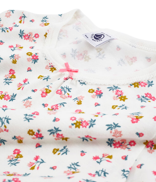 Chemise de nuit petite fille en c&ocirc;te blanc/multicouleur