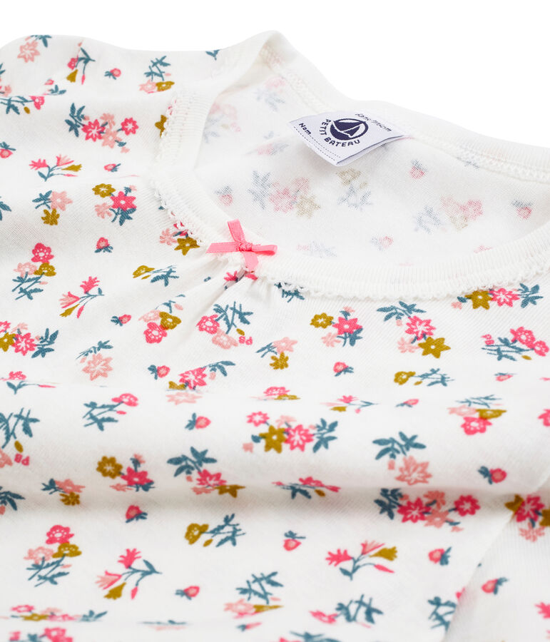 Meisjesnachthemd in ribkatoen wit/multicouleur