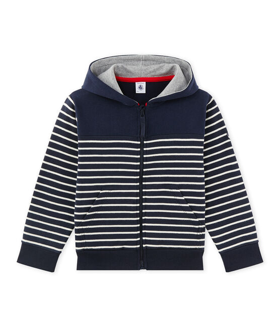 Gestreepte hoodie met rits voor jongens blauw SMOKING/beige COQUILLE
