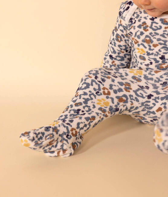 Babypyjama van bouclébadstof wit MARSHMALLOW/wit MULTICO