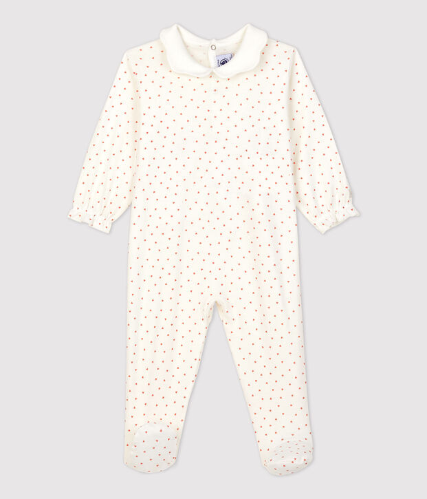 Slaappakje met kleine blauwe hartjes in katoen wit/roze