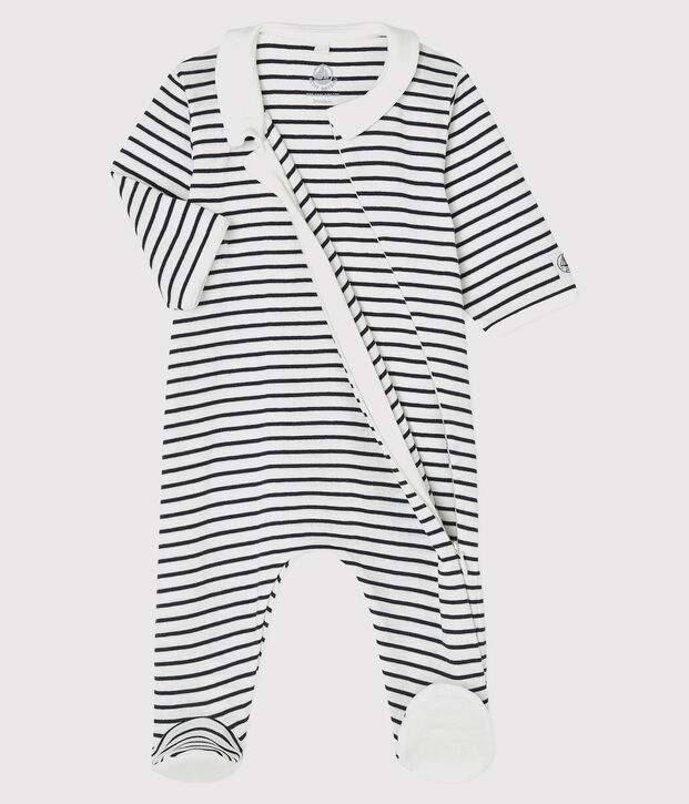 Dors bien zipp&eacute; b&eacute;b&eacute; en coton biologique blanc/bleu