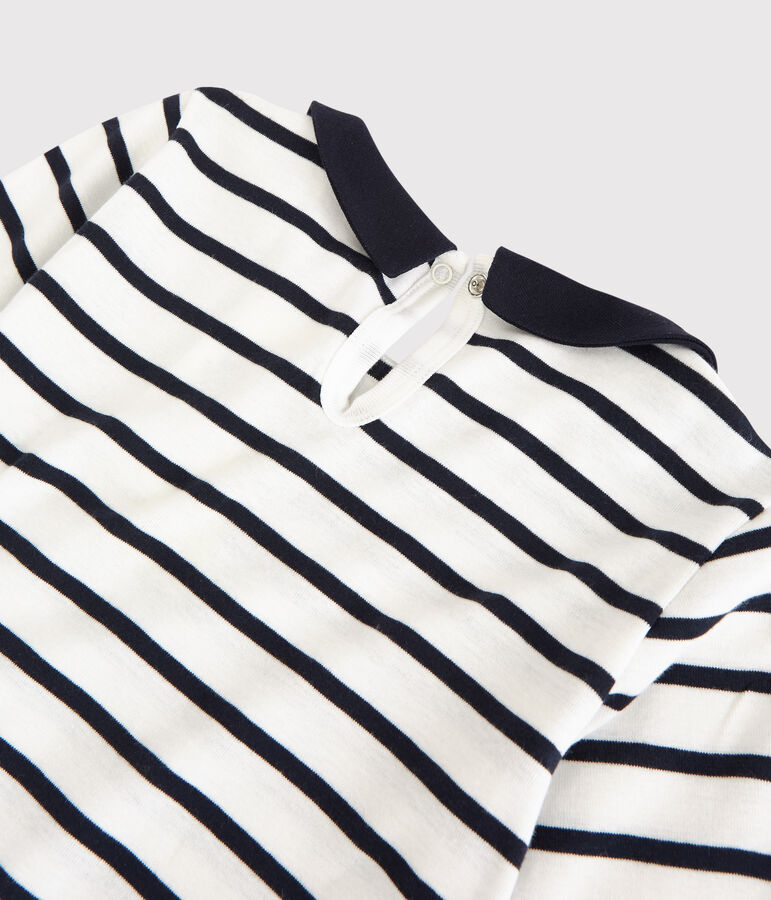 Tee-shirt manches longues en coton enfant fille blanc MARSHMALLOW/bleu SMOKING