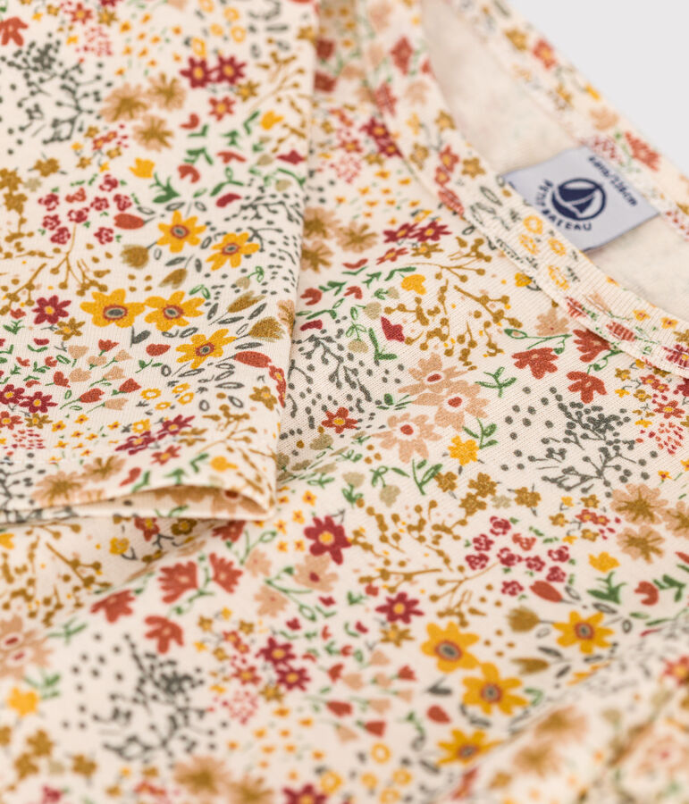 Tee-shirt manches longues en c&ocirc;te enfant fille &eacute;cru/multicouleur