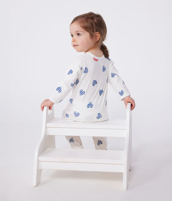 Katoenen babypyjama met gestreepte hartjesprint wit MARSHMALLOW/wit MULTICO
