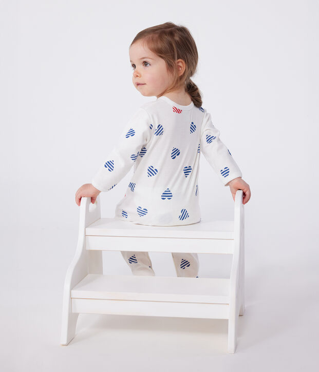 Katoenen babypyjama met gestreepte hartjesprint wit/multicouleur
