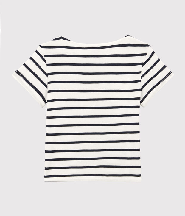 T-shirt met korte mouwen in biokatoen voor meisjes wit/blauw