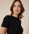 L'Iconique, T-shirt met korte mouw van effen ribstof voor dames zwart BLACK