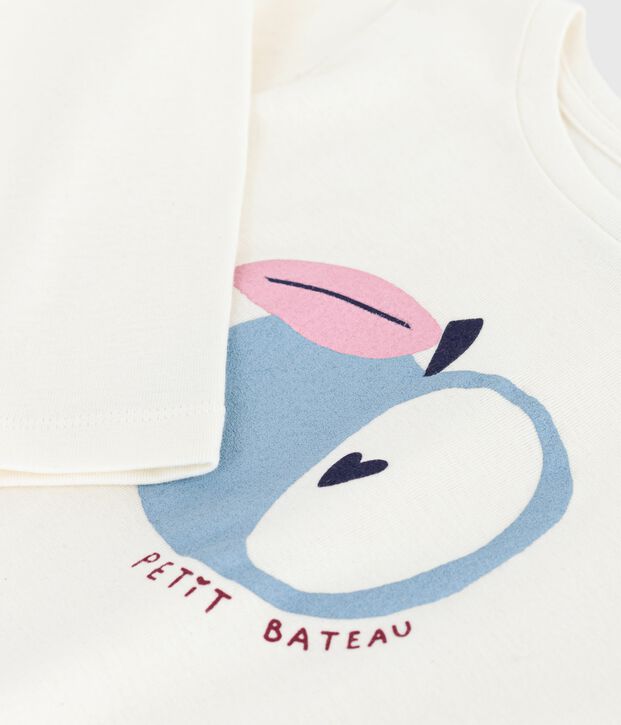 Tee-shirt enfant manches longues en coton imprim&eacute; &eacute;cru/multicouleur