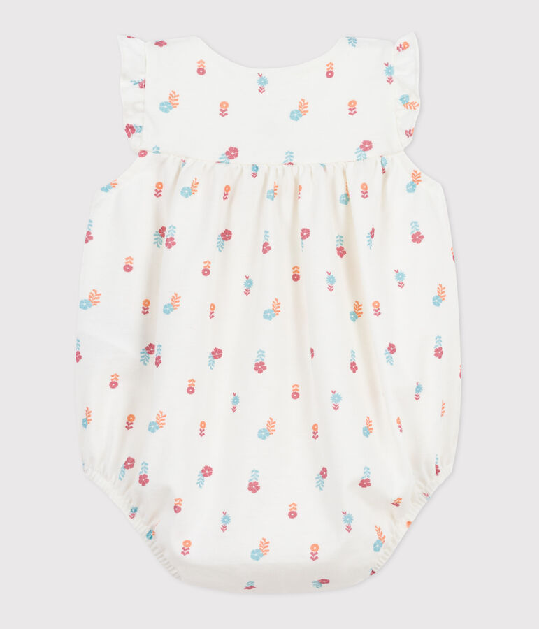 Barboteuse b&eacute;b&eacute; en coton, imprim&eacute; petites fleurs champ&ecirc;tres blanc MARSHMALLOW/blanc MULTICO