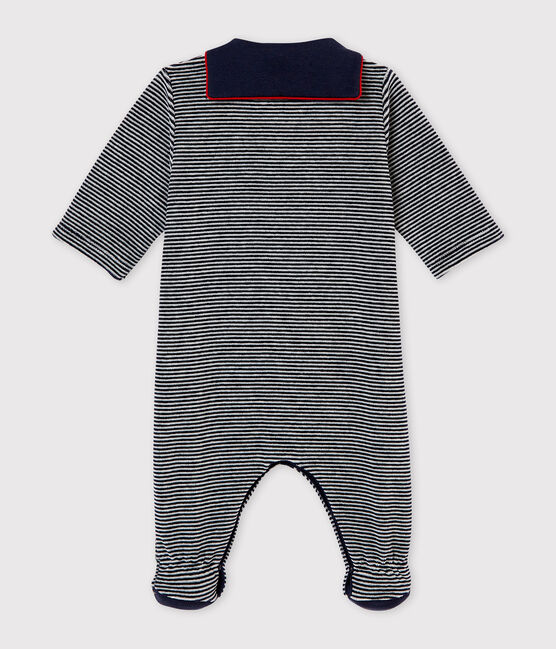Fluwelen pyjama met milleraies strepen voor babyjongens blauw SMOKING/wit MULTICO