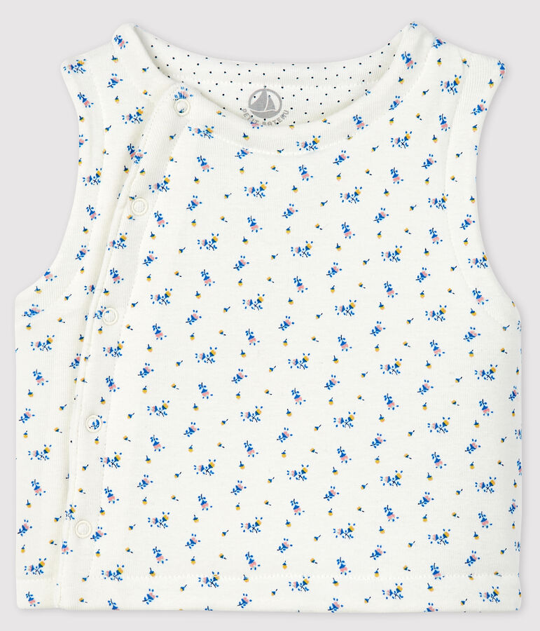Gilet sans manches b&eacute;b&eacute; en coton biologique ouatin&eacute;e blanc/bleu
