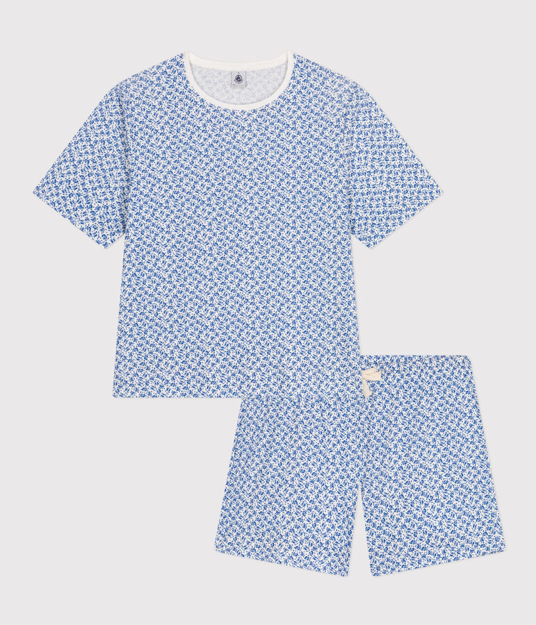 Katoenen pyjama met korte broek en T-shirt met bloemmotiefje voor dames blauw MARSHMALLOW/ INCOGNITO