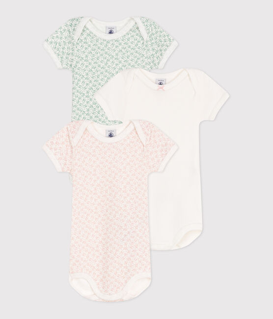 Setje met 3 katoenen babyrompertjes met korte mouw en bloemenprint variante 1