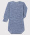 Babybody met lange mouwen en strepen in wol en katoen blauw MEDIEVAL/wit MARSHMALLOW