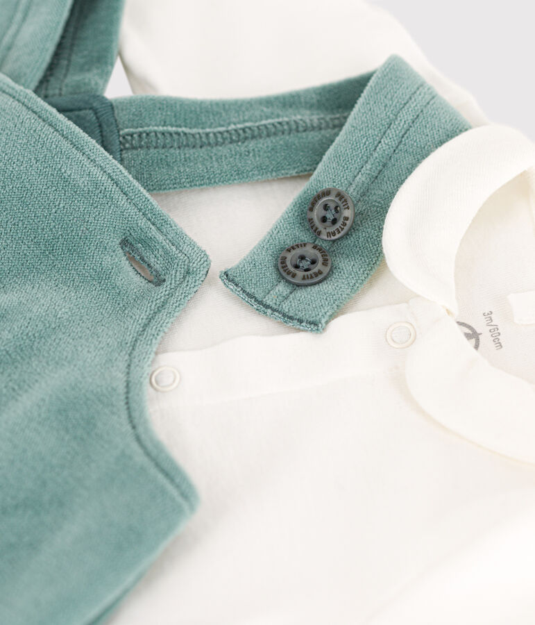 Ensemble salopette en velours et body b&eacute;b&eacute; vert