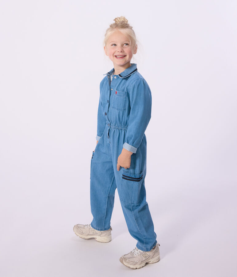 Lange katoenen jumpsuit voor kinderen blauw DENIM CLAIR