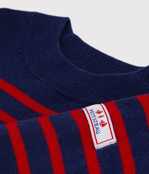 Babytrui van wol en katoen met marinestrepen blauw/rood