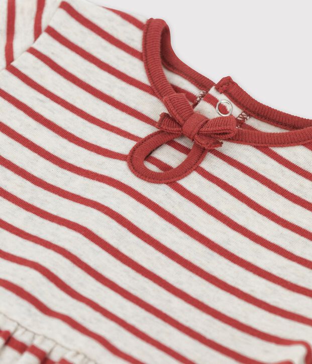 Robe manches courtes ray&eacute;e en coton bio b&eacute;b&eacute; beige/marron